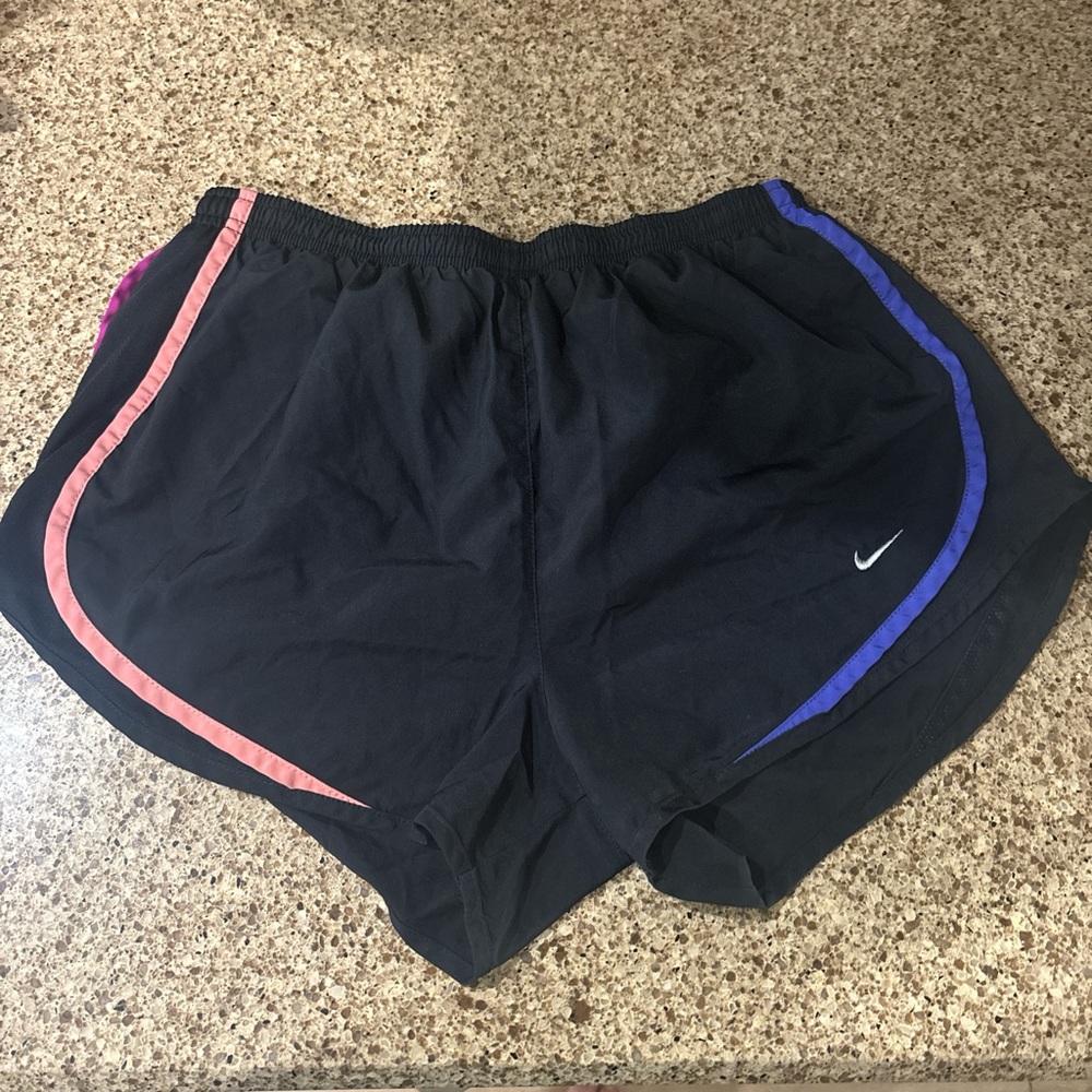 Nike Women's Black Athletic Shorts with Pink and Blue Trim